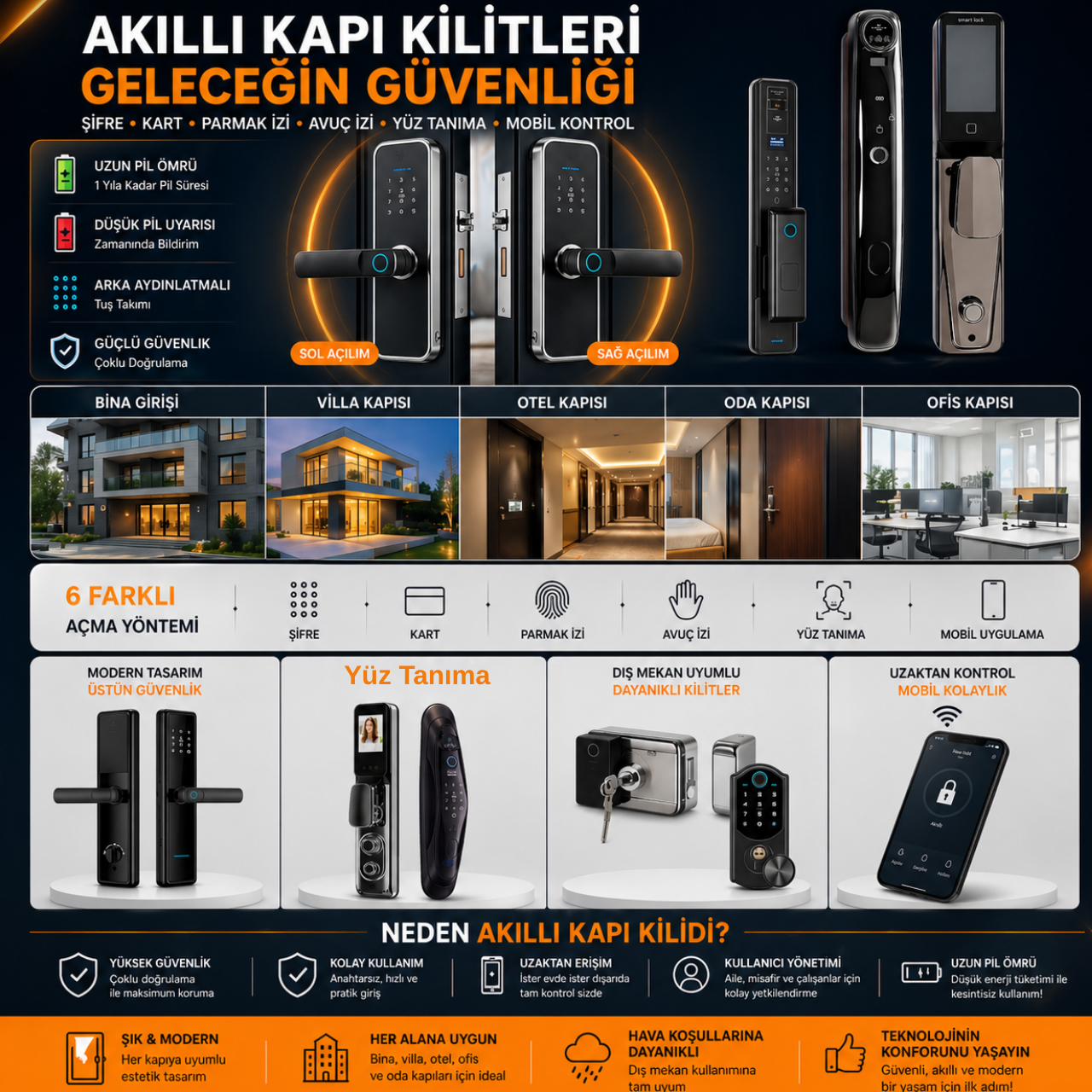 Akıllı Kapı Kilitleri: Bina, Villa, Otel ve Oda Kapılar