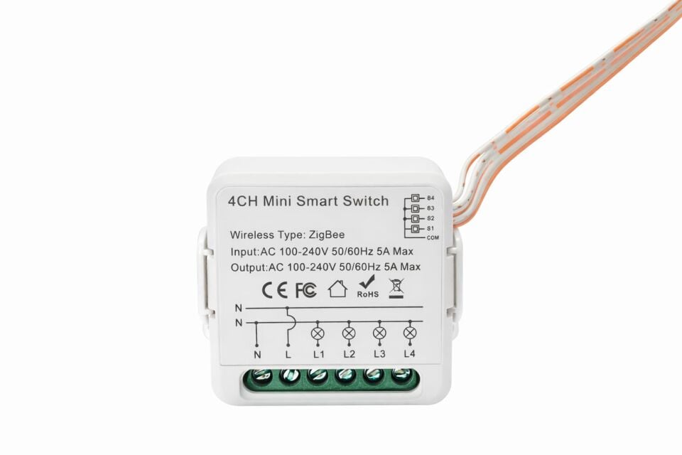 Zigbe Dörtlü  Çıkışlı  Mini Akıllı Röle