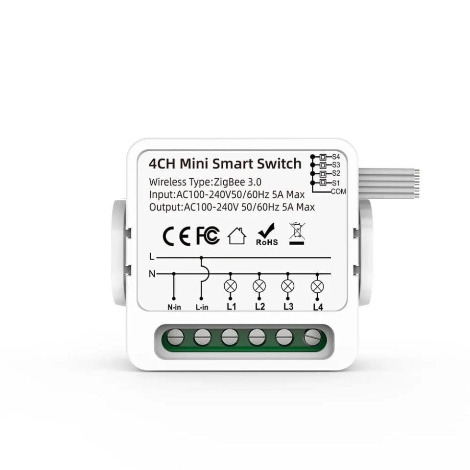 Zigbe Dörtlü  Çıkışlı  Mini Akıllı Röle